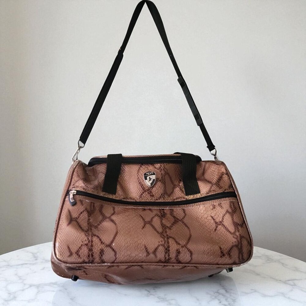 Heys Brown Faux Snakeskin Duffel Luggage Bag Adjustable Strap‎ & Zipper Closure